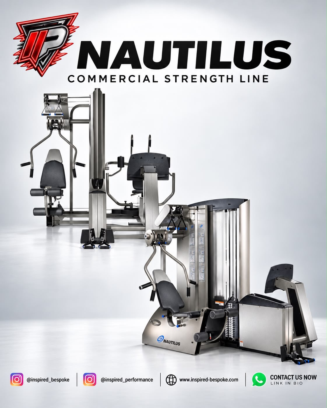 Nautilus commercial multi gym with silver frame, black seating and cable stations